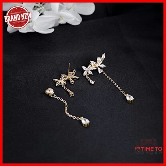 Sterling Silver CZ Flower Dangle Earrings - Wedding Engagement Drop